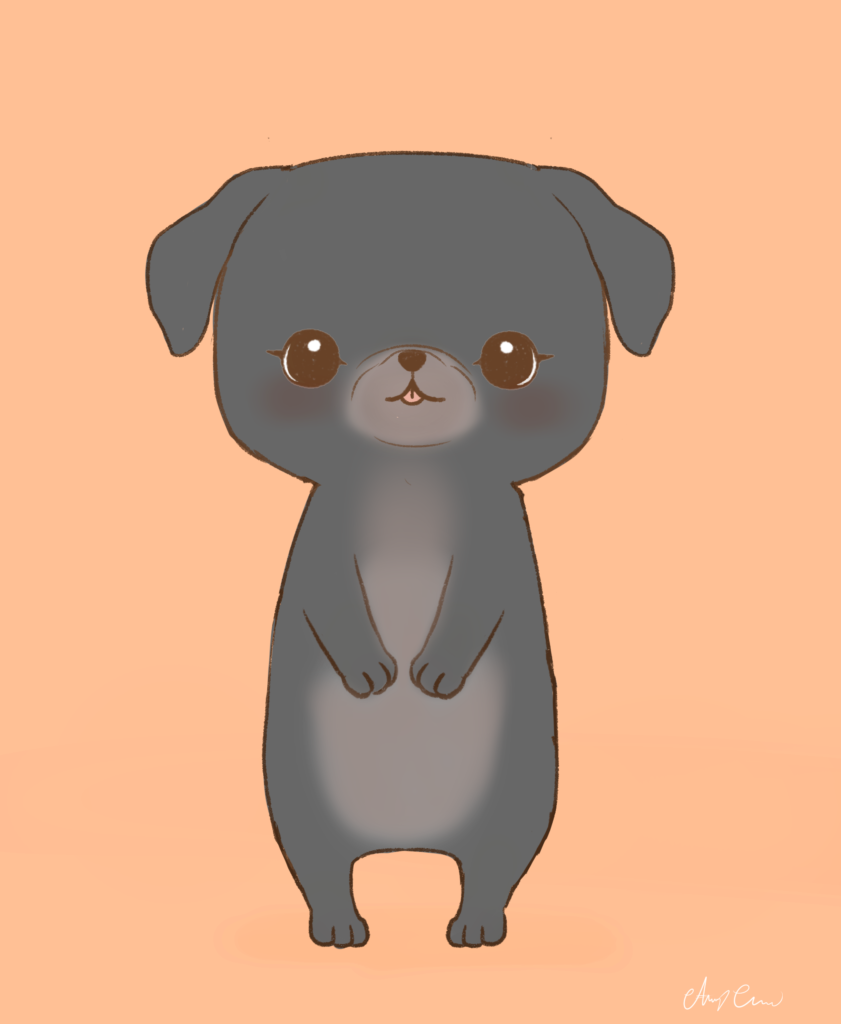 Hand-drawn caricature portrait of Buddy by Amy Caves
